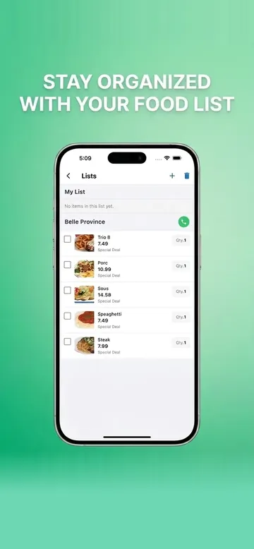 Food List & Quick Pickup